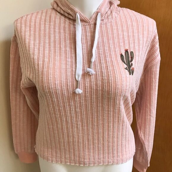 🔮 REBELLIOUS ONE | Pink Embroidered Cactus Hoodie Size Small - Picture 2 of 6